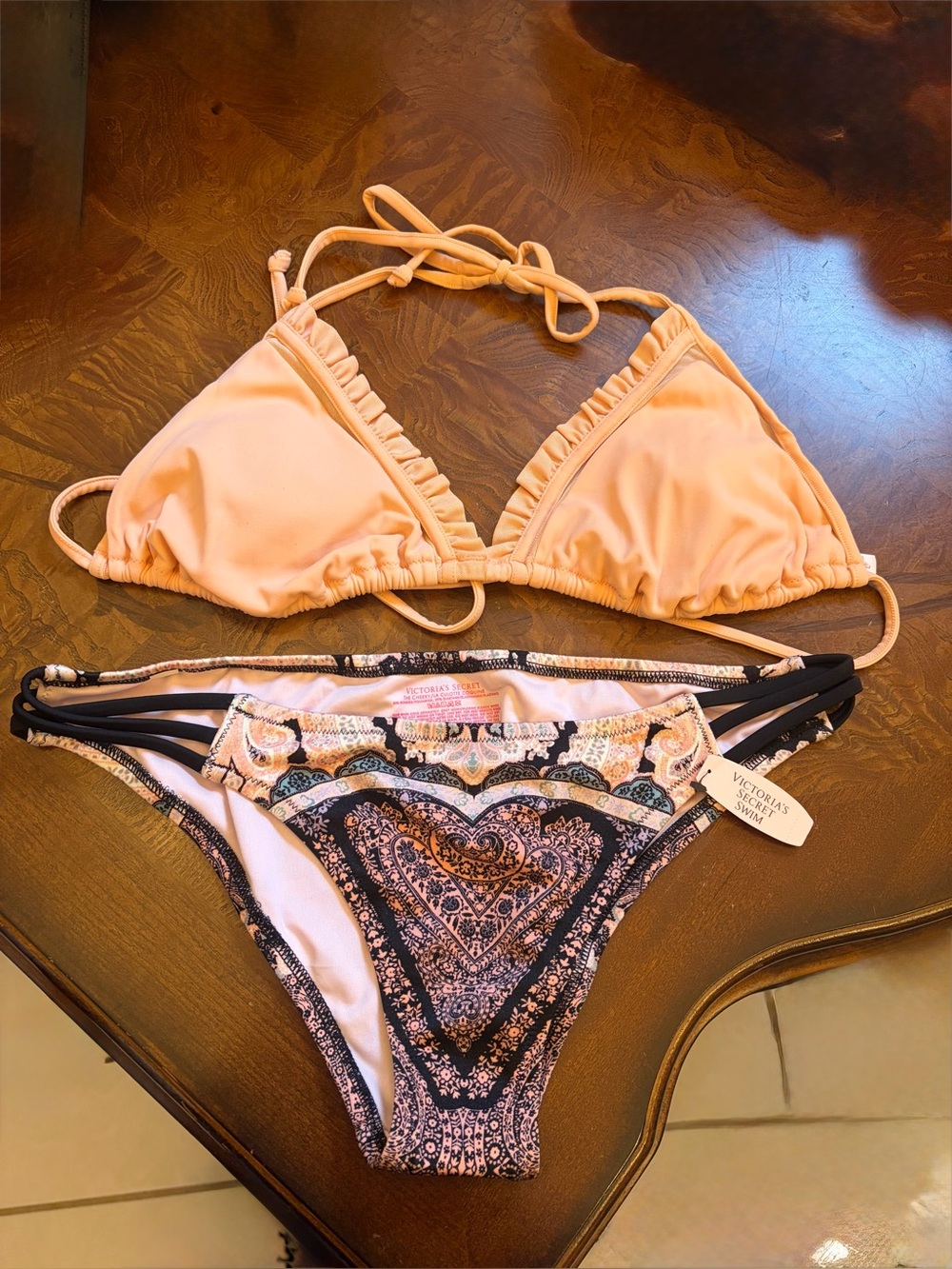 Victoria's Secret The Cheeky Bikini Bottom and Ruffle Triangle Top Bikini Pink &